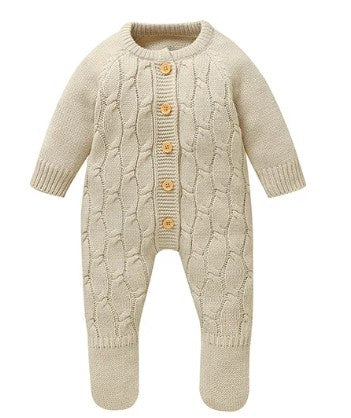 Beige Knit Button Front Romper