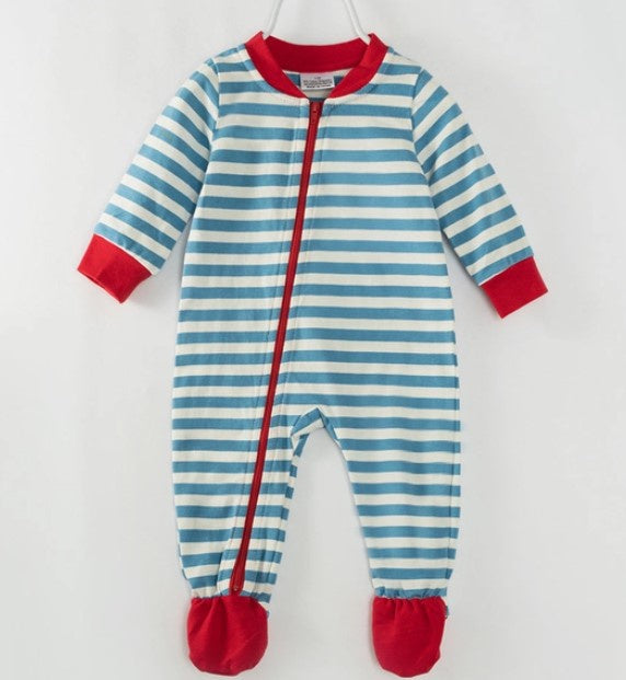 Blue Striped Christmas PJ Romper