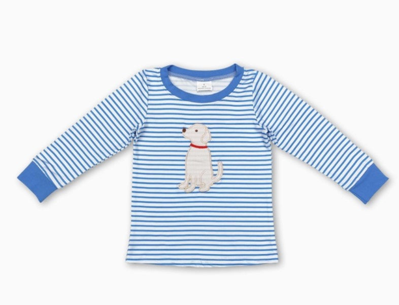 Blue Stripe Dog LS T Shirt