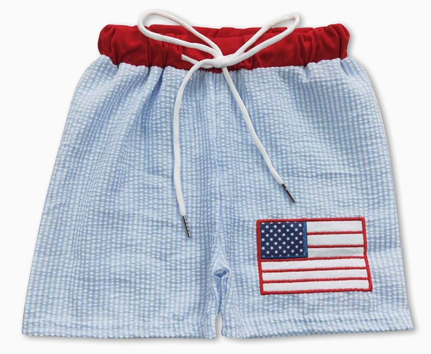 Seersucker Flag Swim Trunks