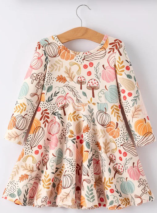 Fall Pumpkin Leaf Print Dress