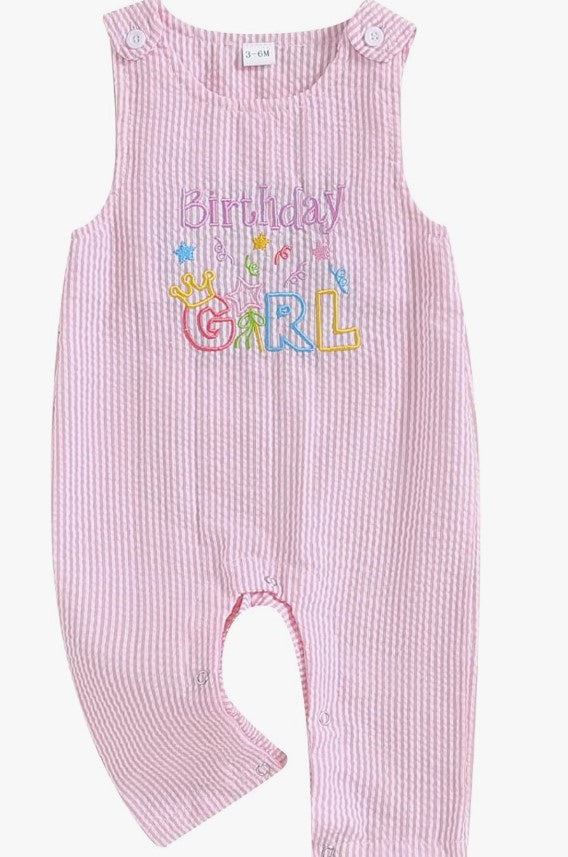 Seersucker Embroidered Birthday Girl Longall