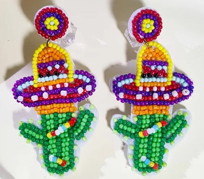 Beaded Cactus Earrings