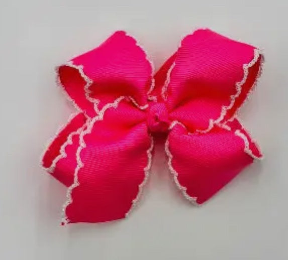 Large Hot Pink W White Picot Bow