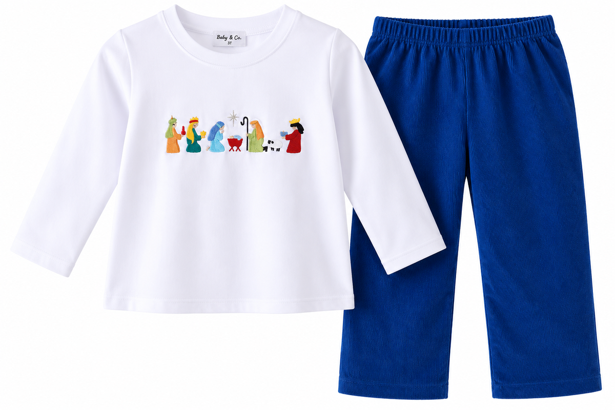 Navy Corduroy Nativity Set