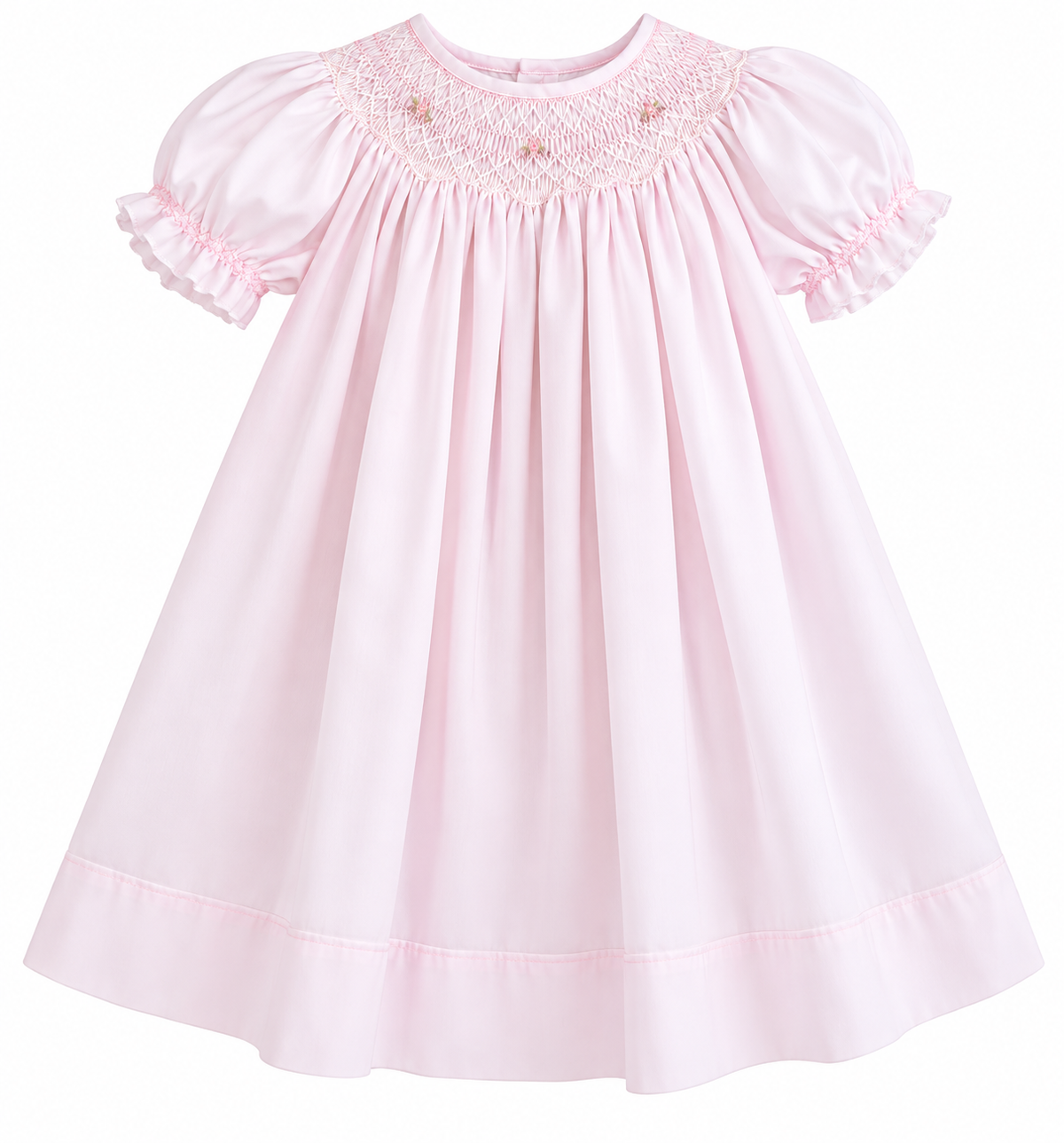 Pink Heirloom Rosebud Pearl Smocked Day Gown