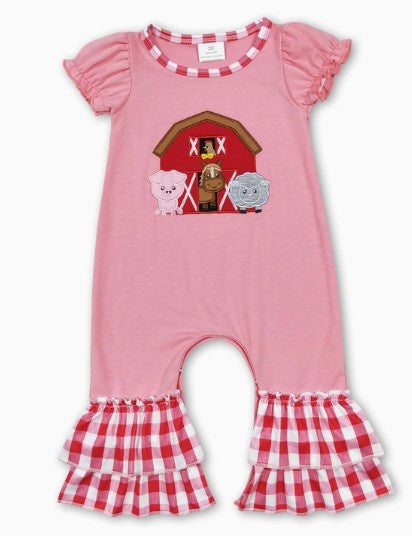 Pink Ruffle Farm Romper