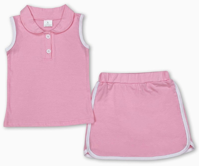 Pink Girls Sleeveless Collard Skort Set