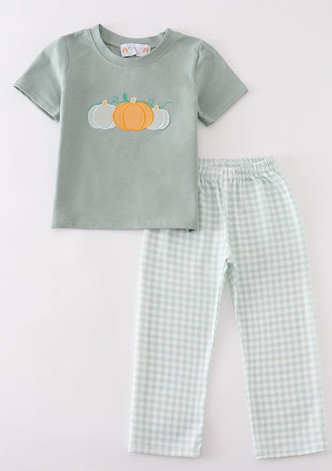 Green Pumpkin Embd Plaid Set