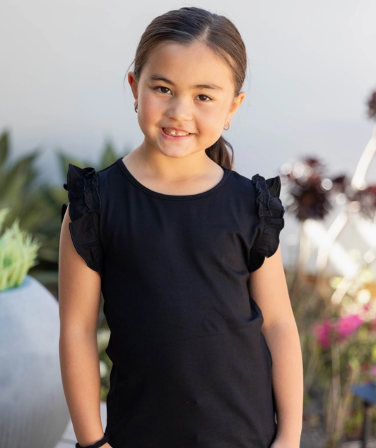 Black Ruffle Sleeve Top