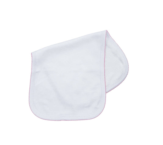 Burp Cloth White W Pink  Picot Trim