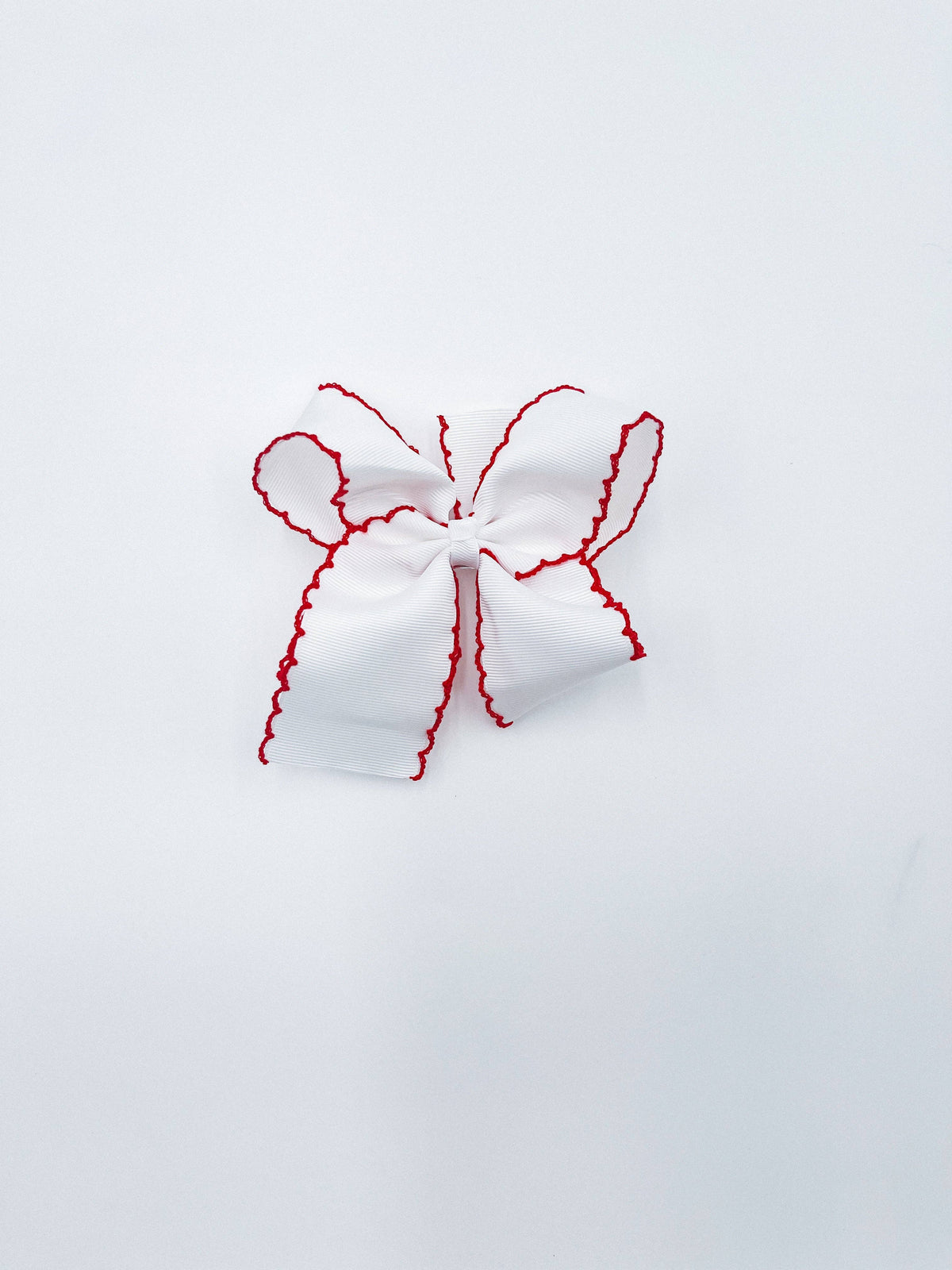 Large White w/ Red Picot Trim Bow