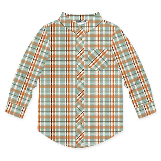 Boys Orange Plaid Long-Sleeve Button-Up