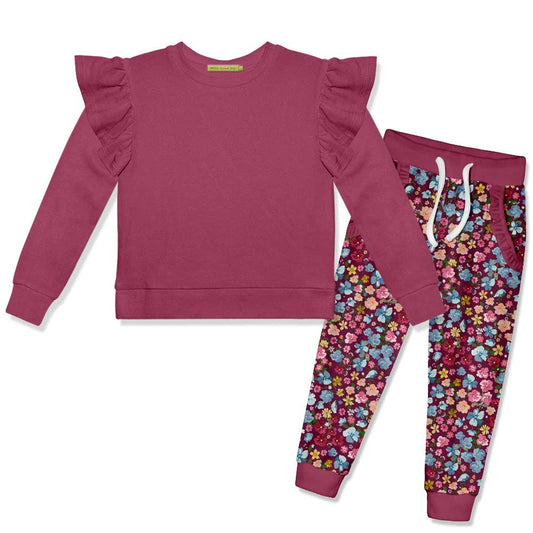 Velour Berry Floral Jogger Set