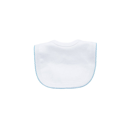 Bib - White W Blue Picot Trim