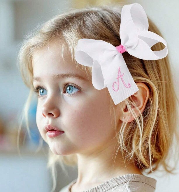 White Pink Monogram Initial Bow