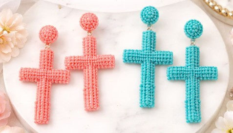 Beaded Cross Earrings