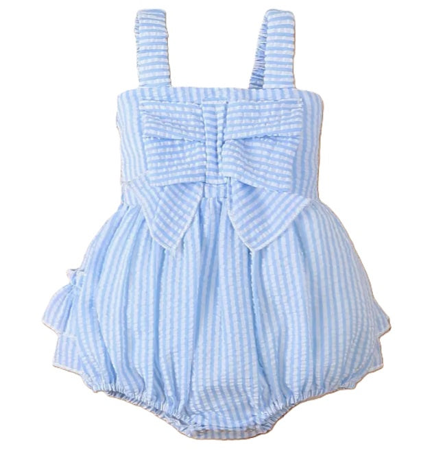 Blue Seersucker Ruffle Butt Bubble