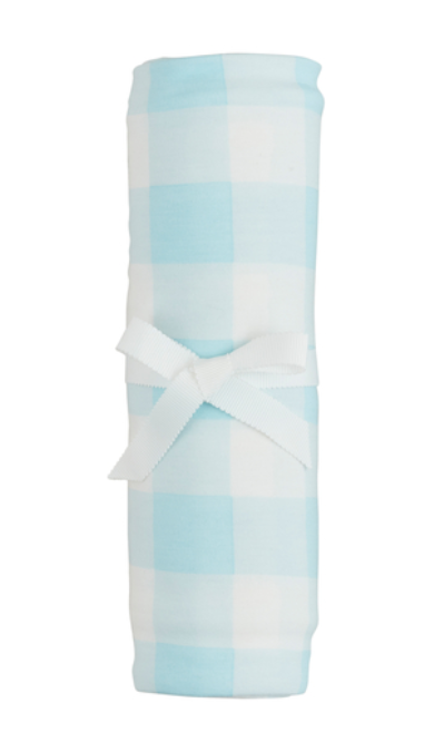 Blue Gingham Swaddle & Hat