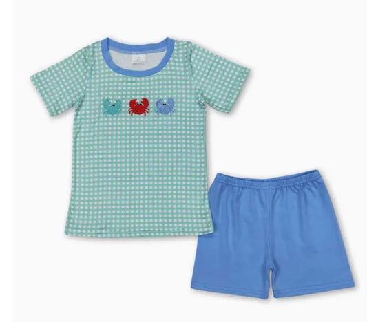 Boys Gingham Trio Crab Set