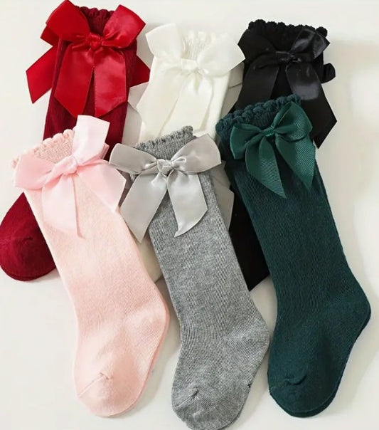 Scallop Edge  Knee High Socks with Bows