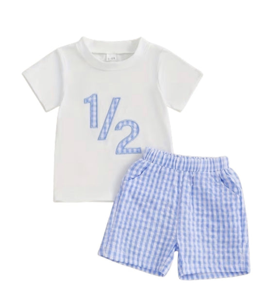 Boys Blue Gingham Half Birthday Set