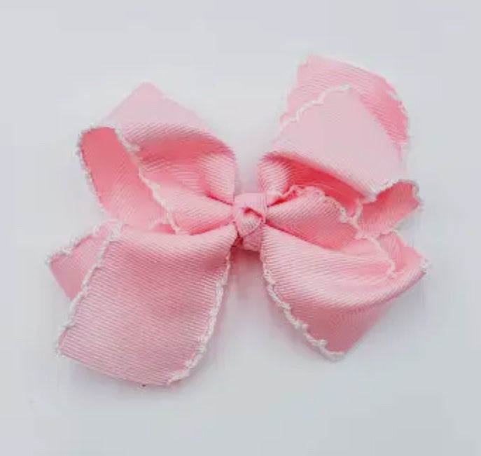 Large Pink Bow with White Picot Trim