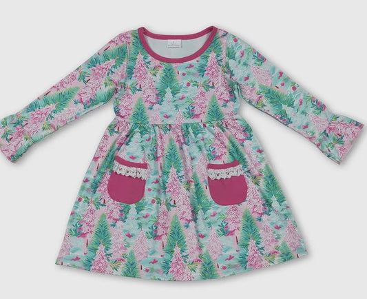 Watercolor Christmas Tree Twirl Dress