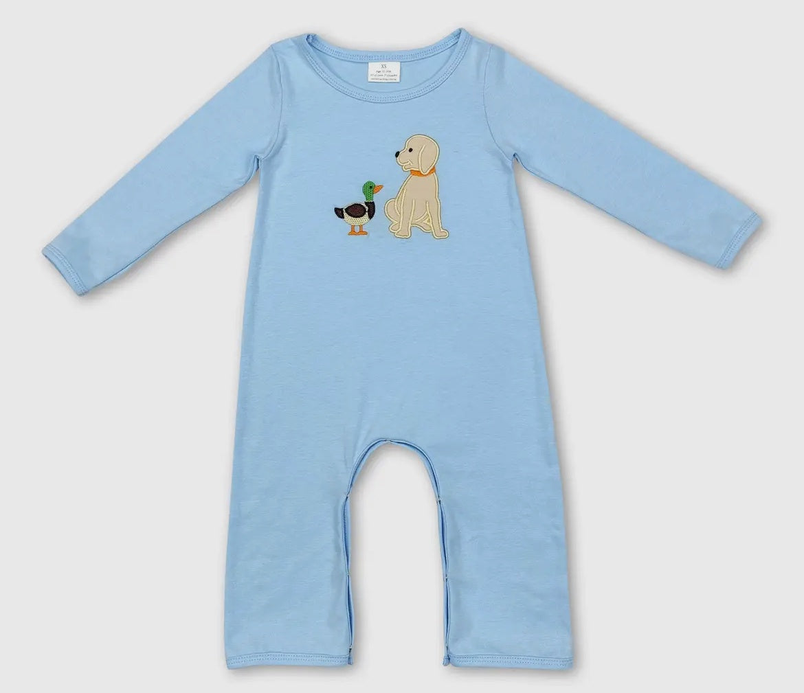 Blue Puppy Duck App Romper