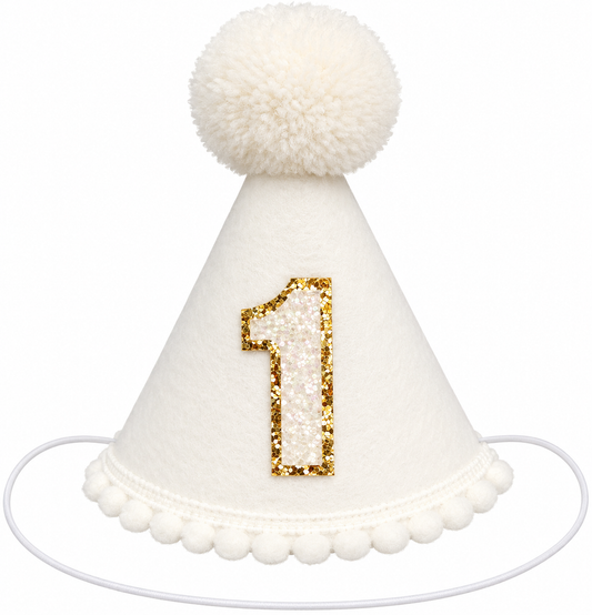 White and Gold First Birthday Hat