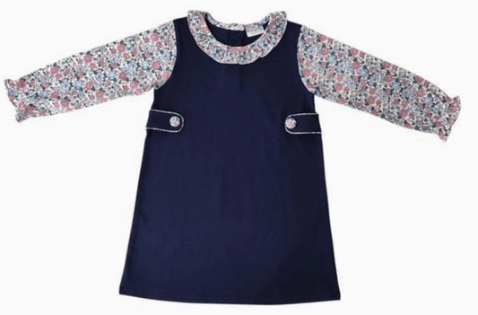 Navy Floral Long Sleeve Dress