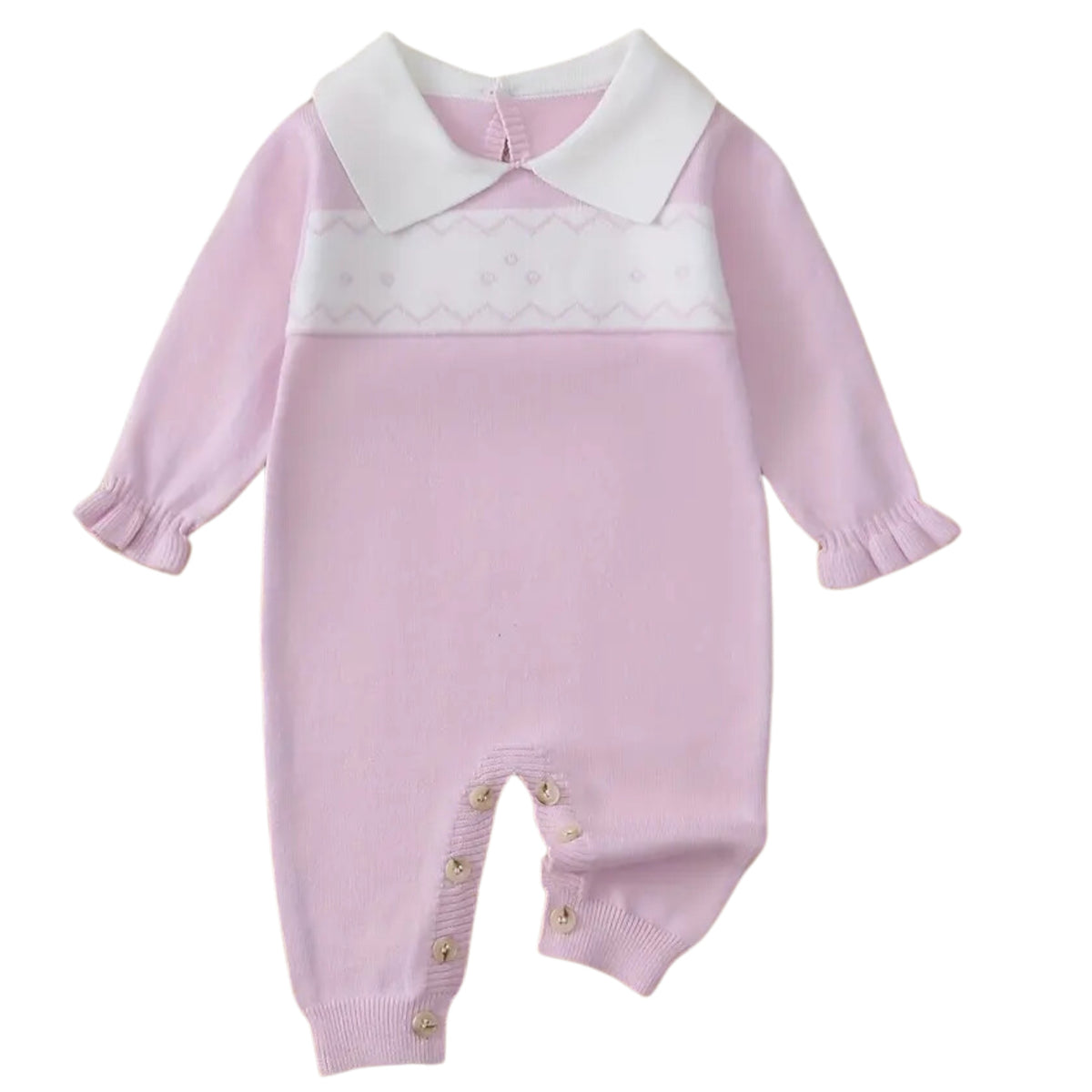 Knit Pink White Collar Romper