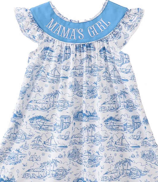 Blue Beach Smocked Mama's Girl Dress