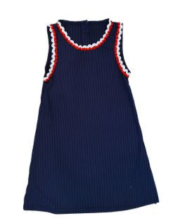 Navy Red & White Ric Rac Sleeveless Dress