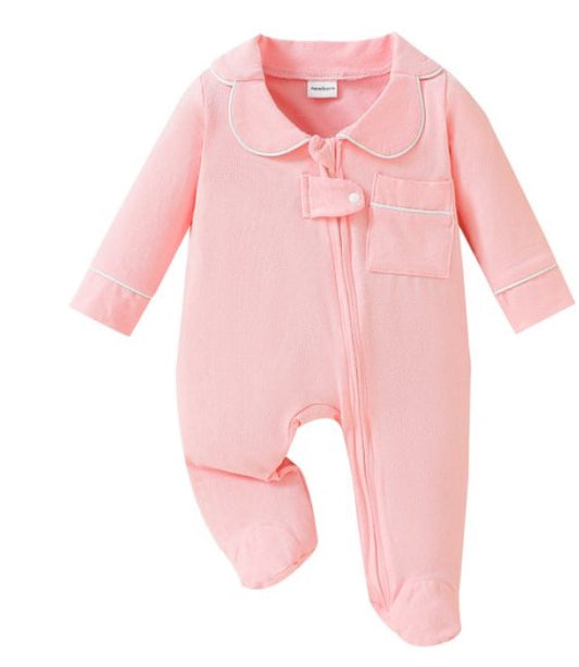 Newborn Pink White Trim Footie