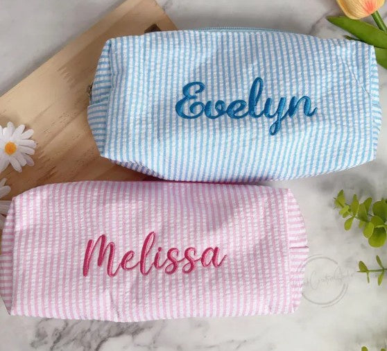 Seersucker Pencil Bag with Monogram