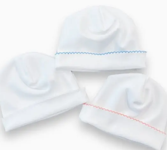 Newborn Hat White w/Pink Picot