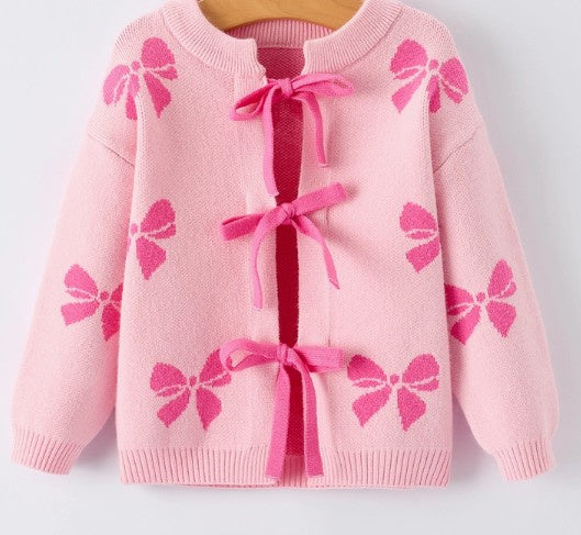 Pink Bow Ribbon Tie Cardigan