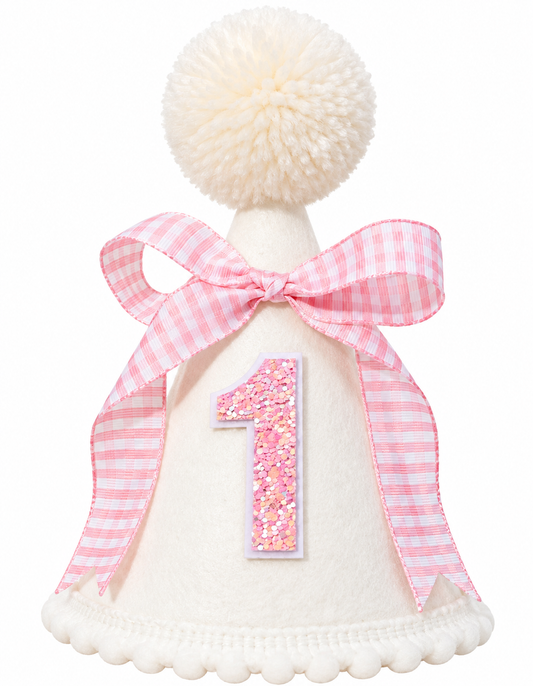 Cream Pink Glitter/Gingham One Hat