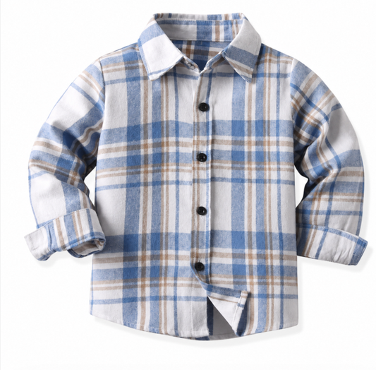 Cream & Blue Flannel Button Up