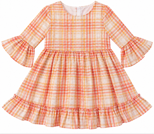 Fall Plaid LS Ruffle Dress