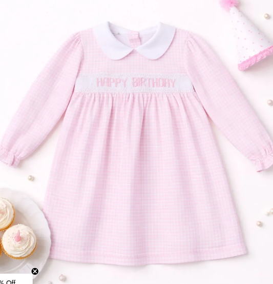 Smocked LS Happy Birthday Dress