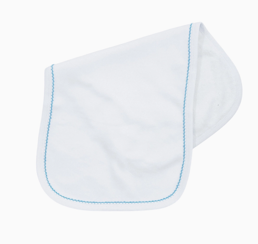 Burp Cloth White W/Blue Picot Trim