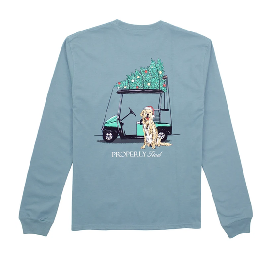 Boys Santa's Caddy LS Steel Blue T Shirt