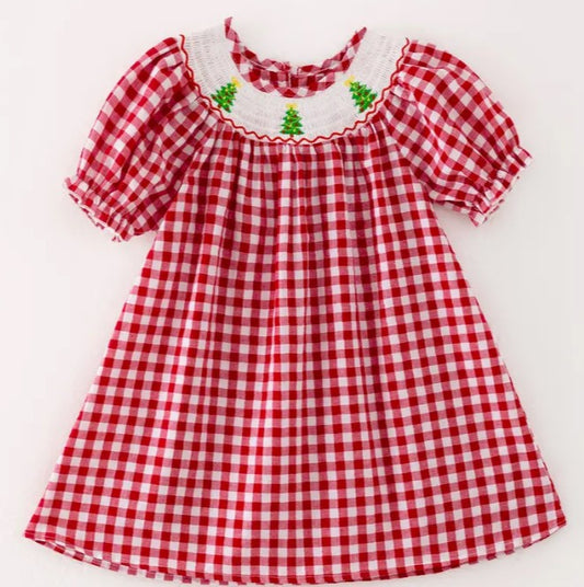 Smocked Red Gingham Tree Dress