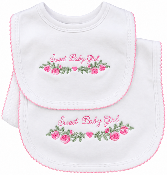 Sweet Girl Bib & Burp Cloth Set