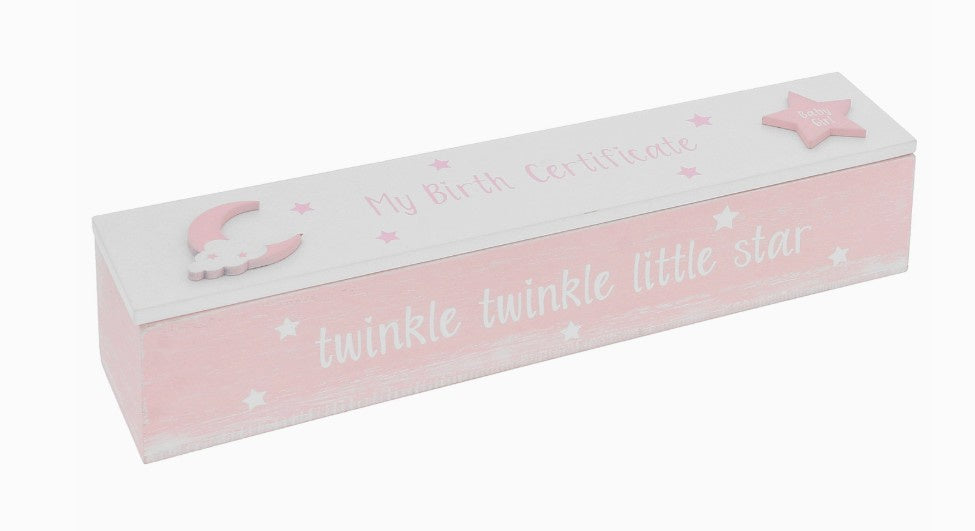 Wooden Pink Twinkle Twinkler Birth Certificate Holder