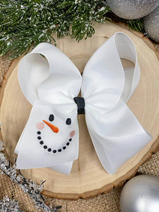 Snowman Embroidered Bow