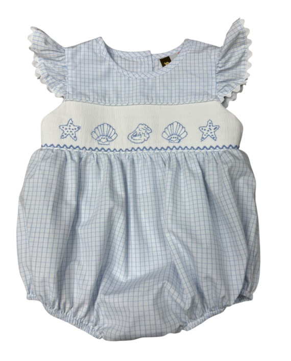 Seashell Smocked Girls Ruffle Sleeve Bubble