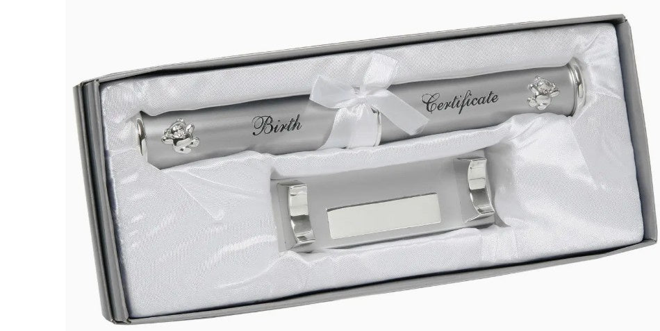 Silver Tone Birth Certificate Holder